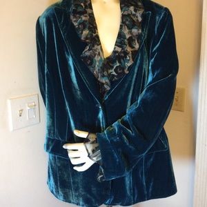 NWOT DARK VELVET TEAL BLAZER AND FORAL BLOUSE